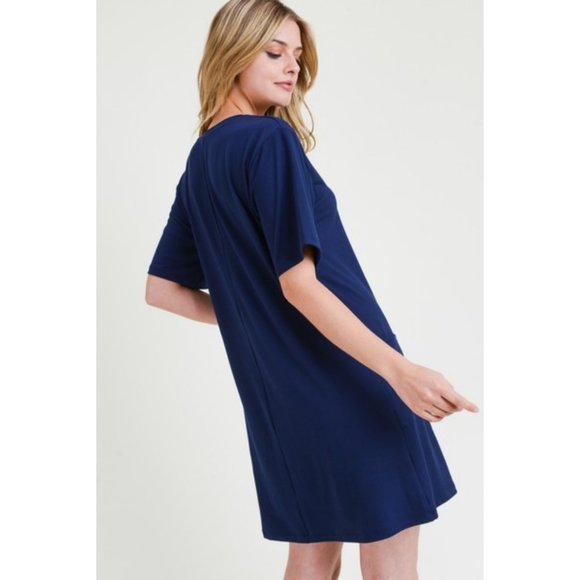 Women's Two Pocket T-Shirt Casual Short Dress NAV - Picture 7 of 8